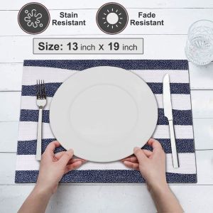 VIKAMA 2/4/6PCS Simple Checkered Striped Flower Table Mat Thermal Insulation Washable Anti Slip Table Mat Kitchen Home Decor