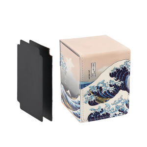 Premium Pu Leather Card Box Compatible with Mtg Cards - Holds over 100 Single Cards Trading Card Storage Box Suitable for Tcg/Ptcg/Ygo Cards Sports Card Holder with 2 Dividers Perfect for Boys Girls and Card Enthusiasts Apricot Color - Wave Patter...