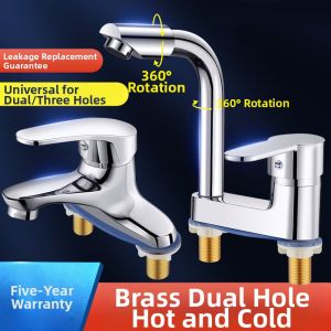 Dual Hole Brass Hot and Cold Rotatable Basin Faucet