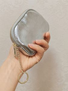 Summer New Silver Zipper Coin Purse Cowhide Small Coin Bag Key Case Soft Leather Pouch Small Bag Mini High-End Exquisite