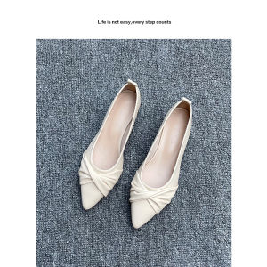 Comfortable Work Shoes Pointed Toe Chunky Heel Soft Leather mid Heel Slip-On Fashion Single Shoes for Women Black Office Shoes