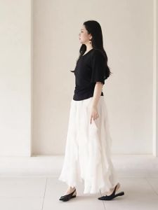 plusmall | Chân Váy Dài Chiffon Nhiều Lớp Viền Ren Không Đều