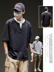 Loose Fit Short Sleeve round Neck T-Shirt Mens Spring Summer Casual Versatile Cotton Basic Style Fashionable All Seasons