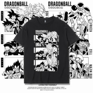 Dragon Ball Animation Derivatives Goku Vegeta Buu Frieza Printed Short Sleeve T-shirt Mens and Womens Fashion Loose Cotton Top