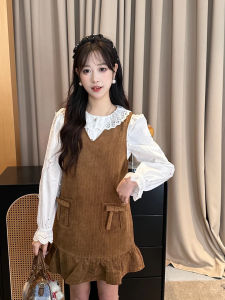 Princess Style Korean Fashion Loose Womens Dress High Waist A-Line Skirt Long Sleeve V-Neck Short Dress Spring 2025