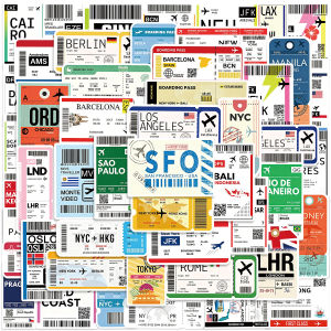 50-100PCS Cartoon Airplane Ticket Graffiti Stickers for Travel Luggage Scooter Water Bottles Decorative Stickers
