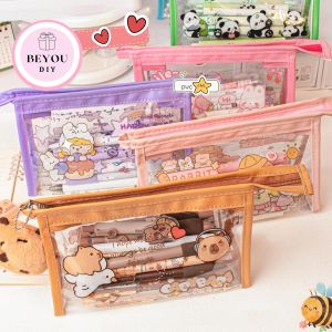 Túi Đựng Bút Trong Suốt Họa Tiết Capybara Túi Đựng Đồ Dùng Cá Nhân Phong Cách Hoạt Hình Dễ Thương BEYOU
