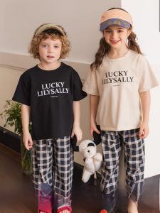 Miiow | Cat Person Modal Childrens Sleepwear Summer Thin Loose Breathable Soft Skin-friendly Home Clothes Set For Boys And Girls