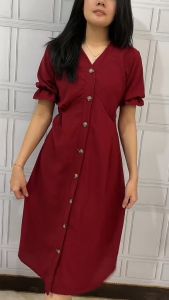 BestStore - Dress V Neck Button / Dress Kancing / Dress Formal Wanita / Crincle Dress
