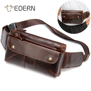 EDERN Genuine Leather Belt Bag for Men Retro Fashion Cowhide Waist Bag Mobile Phone Fanny Pack Chest Bag Mens Sling Bag