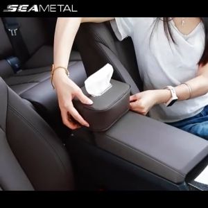SEAMETAL Car Tissue Box Leather Sun Visor Tissue Holder Auto Interior Paper Napkin Organizer Decoration Car Accessories