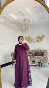 Zellina Dress Matt Velvet Mix Brukat Size XL Dress Kondangan Wanita Dewasa Terbaru 2025 Kekinian COD