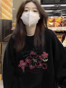 Pure Cotton Thin Hoodie Womens Loose Fit Comfortable Spring Autumn Fashion Brand Street Style Hiphop Print Long Sleeve round Neck