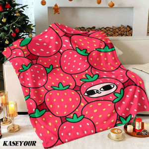 Beast Kingdom | Playful Strawberry Pattern Winter Summer Flannel Blanket Throw Fleece Soft Fuzzy Plush Cozy Fleece Blankets for Sofa Ideal Gifts