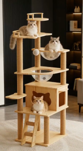 Greenpets Cat Condo Wooden Cat Climbing Frame Multi-Functional Stable No Wobbling Cat Jumping Platform Cat Tree Large Cat House