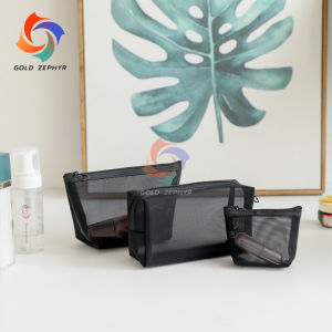 3Pcs Combination Transparent Black Mesh Zipper Cosmetic Bag / Travel Portable Toiletries Storage Bag 332