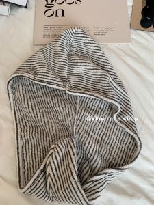 No Lint ~ Stripes Hair-Drying Cap Bamboo Charcoal Fiber Water-Absorbing Quick-Drying Minimalist Long Short Hair Shampoo Blow-Free Headcloth Female