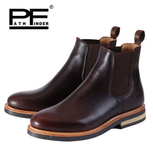 Mens Chelsea Boots Autumn PF Genuine Leather Work Boots Short Martin High Top Shoes British Style round Toe Rubber Outsole