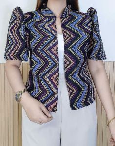 Chines Modern Filipiniana Bolero Blazer for Women with Chinese Collar and Puff Sleeves Bustline up to 42 inches Length 20 inches Suitable for Casual or Semi-formal Wear.