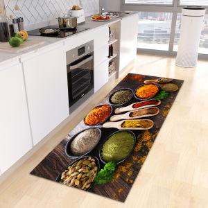 VIKAMA Scandinavian Waterproof Rug Antibacterial Stain Resistant Spice Printed Machine Washable Modern Kitchen Rugs Home Decor