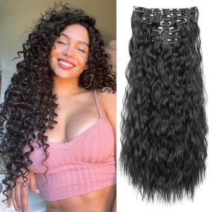 Clip In Hair Extensions 16 CLips 22 Inch Long Water Wave Hair Extension For Women Full Head Synthetic Hair Extensions Hairpieces