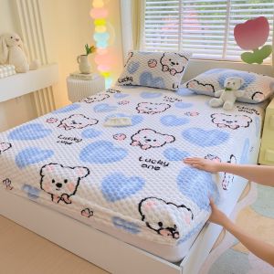 New Winter Student Dormitory Milk Velvet Bed Canopy Three-Piece Set Single Fleece Thickened Bedding Comforter Cover Sheet