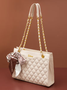 กระเป๋าถือผู้หญิงหนังแท้ไนลอนสายโซ่แขนใหญ่ ความจุขนาดใหญ่ กระเป๋าสะพายไหล่ข้างเดียวสำหรับการเดินทาง กระเป๋าถือทรงสี่เหลี่ยมลายทาง