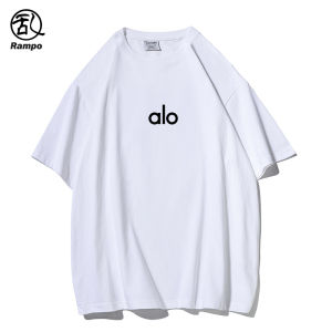 Rampo Heavyweight Pure Cotton Short Sleeve T-Shirt Mens Fashion round Neck Loose Silicone Letter Print Casual Summer Top