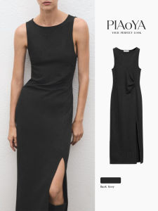 PIAOYA | Black Sleeveless Waist-Slimming Slit Dress Elegant and Graceful