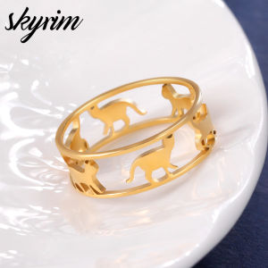 Nhẫn nữ Skyrim trang sức thời trang nhẫn thép titan thiết kế hình mèo rỗng