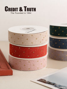 ริบบิ้นกำมะหยี่ปั๊มลายทองหลากสี 25 ซม สำหรับตกแต่งขนมอบ อินเทรนด์ การทอ สายรัดผ้าสำหรับงาน DIY อุปกรณ์เย็บผ้า