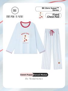 BE | Chest Pad Long Sleeve Outwear-able Tencel Modal Cotton Ladies Sleepwear Set