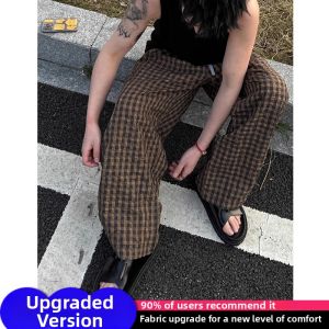 ZHUOCAN | Slim Fit Retro Lazy Feeling Bubble Gauze Gray Check Pants