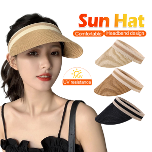 Women Straw Hat Sun Hat UV Summer Beach Hat Woven Stitched Sunscreen Fisherman Brim Hat Bucket Hat Protection Sun-Proof Topi Pantai Perempuan 防晒帽 太阳帽