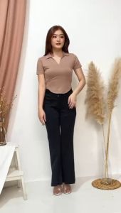PROMO 5.5 Crop Top V Neck Oval Lengan Pendek 8001