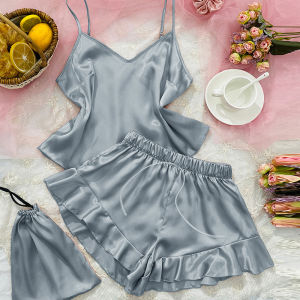 Bộ Đồ Ngủ Mùa Hè Bộ Nữ Cổ Chữ V Gợi Cảm Dây In Áo Dáng Rộng Cổ Homewear Quần Short Có Thể Mặc Bên Ngoài