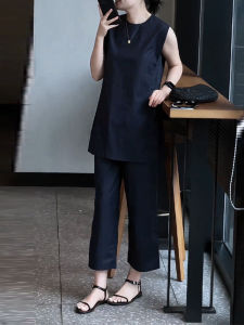 UYFY | Loose Wide Leg Pants Tank Top Two Piece Set Womens Summer New Fashion Slimming Effect Outfit In Dark Blue Korean Style