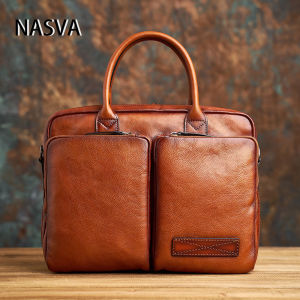 กระเป๋าเอกสารของผู้ชายหนังวัวแท้ความจุขนาดใหญ่ลำลองธุรกิจกระเป๋าสะพายไหล่ Crossbody กระเป๋าถุงคอมพิวเตอร์ NASVA
