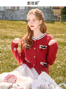 Áo Len Cardigan Ren Đỏ Cỡ Nhỏ Phong Cách Pháp Của Bé Gáiiny Dành Cho Nữ Mùa Thu Đông Mới Về Áo Khoác Ngoài Áo Len Dệt Kim Cổ Tròn Tay Dài