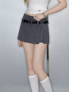 Unifree | Two Pieces Look Slimming Wrap Pencil Skirt Grey Polka Dots