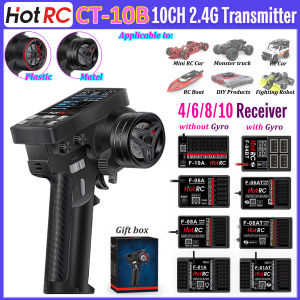 HotRC CT-10B 10CH Transmitter Color Screen Metal/Plastic Handwheel Remote Control 4/6/8/10CH Gyro Receiver for RC Car Truck Boat