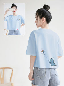 Milk Blue Loose-Fitting Pure Cotton Short Sleeves T-shirt Womens Summer New Arrival Easiest for Match Chic Small Short Sky Blue Coat Fashion