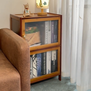 HomeFurni Modern Bedroom Bedside Cabinet Nightstand Elegant Living Room Bedside Table Dustproof Bookcase Files Organizer Shelving