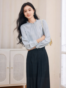 XIANGYING | Business French Style Peter Pan Collar Shirt Wool-Containing