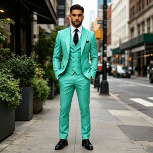 Elegant Mint Green Slim Fit 3 Piece Mens Suits Wedding Groom Tuxedo Prom Formal Male Party Blazer Business Jacket Vest Pant Set