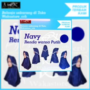 Kerudung sekolah anak hijab sekolah navy renda warna putih tk sd smp sma dewasa serut renda samping warna putih