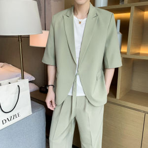 ฤดูร้อน ทันสมัย หลวม ชุดสูทผู้ชายเยาวชน อินเทรนด์ ลำลอง เสื้อโค้ท เรียบหรู มีสไตล์ โพลีเอสเตอร์ ผ้าวิสโคส เฮ็มกลมไฟเบอร์ ความยาวปกติ
