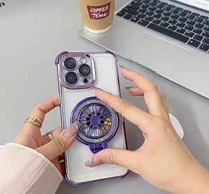 Rotating Wheel Magnetic Phone Case Stand with Sticky Adhesive Spin Fidget Toy & Desktop Holder for Mobile Phones