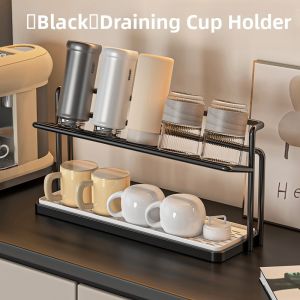 Double Layer Cup Holder Drain Tray Kitchen Dining Table Glass Cup Tea Cup Coffee Water Cup Storage Organizer Metal Material