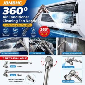 JBMBHC Universal 1/4 Quick Connect Spray Wand 360° Dual Swivel Pressure Washer Extension Wand for HVAC Coil Washing Car Detailing AC Cleaning Adjustable Angle Water Nozzle